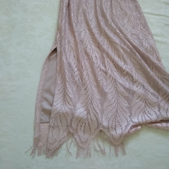 New🎀 Blouson fringe rose silver metallic lace floral sleeveless dress - Picture 3 of 10